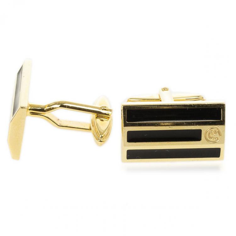Pre Owned Caran D'Ache Black Enameled Gold Plated Cufflinks
