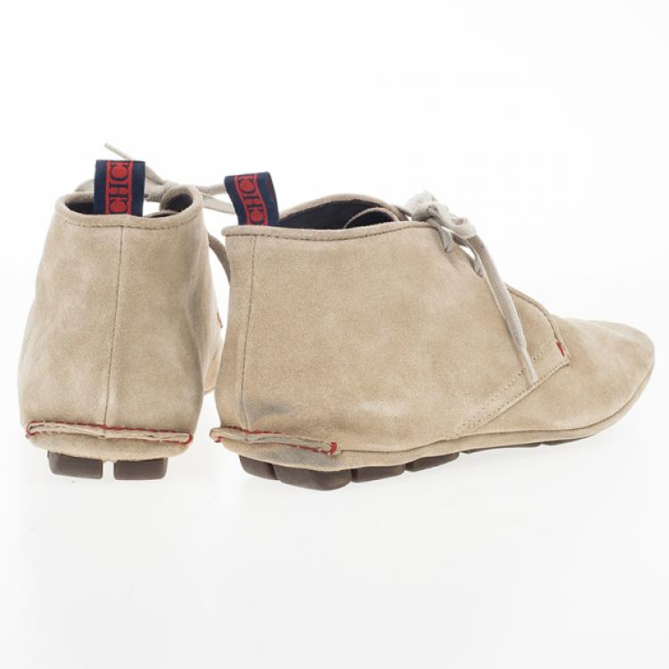 Pre Owned Carolina Herrera Beige Suede Lace Up Shoes Size 42