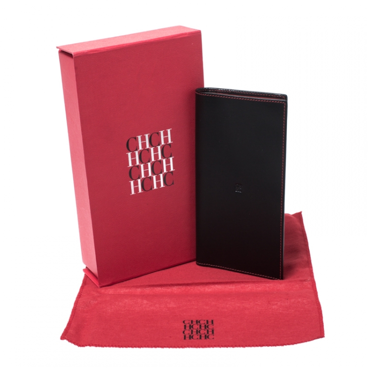 Pre Owned Carolina Herrera Black/Red Leather 18 CC Continental Wallet