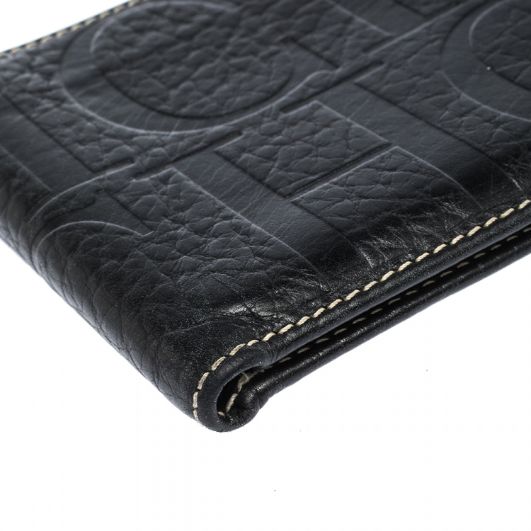 Pre Owned Carolina Herrera Black Monogram Leather Bifold Wallet