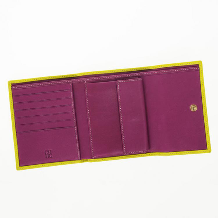 Pre Owned Carolina Herrera Yellow Monogram Compact Wallet