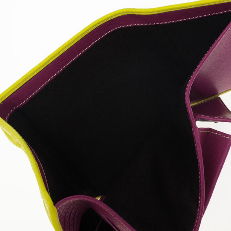 Pre Owned Carolina Herrera Yellow Monogram Compact Wallet