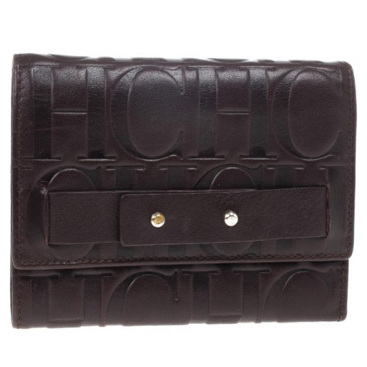 Pre Owned Carolina Herrera Monogram Embossed Flap Wallet