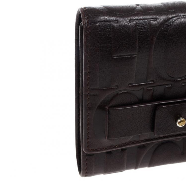 Pre Owned Carolina Herrera Monogram Embossed Flap Wallet