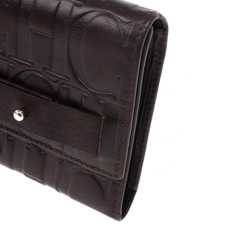 Pre Owned Carolina Herrera Monogram Embossed Flap Wallet