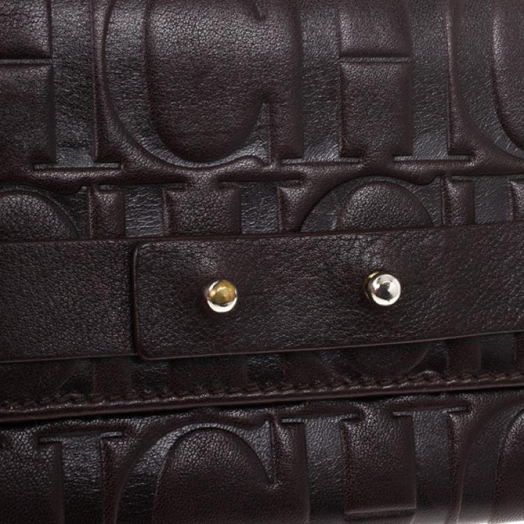 Pre Owned Carolina Herrera Monogram Embossed Flap Wallet