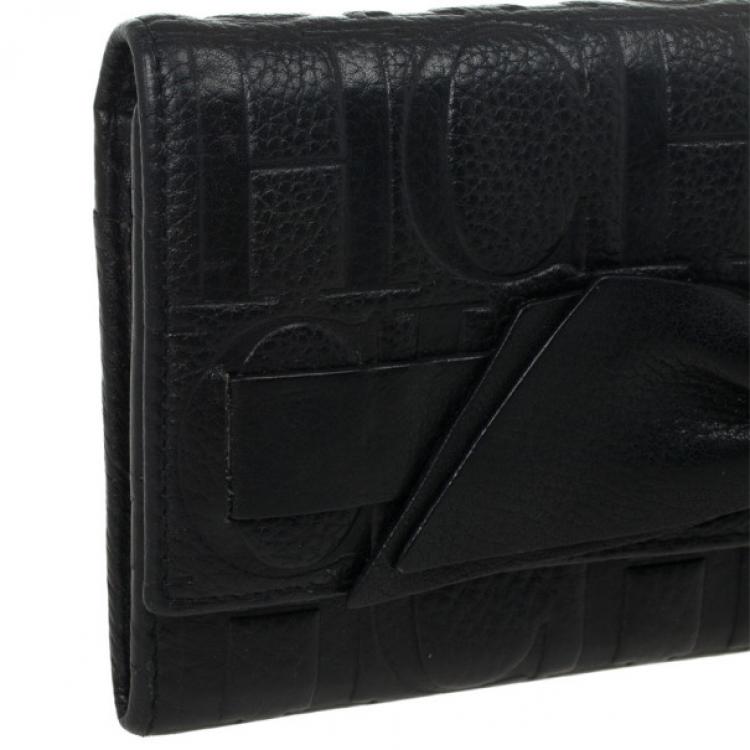 Pre Owned Carolina Herrera CH Black Leather Gigi Continental Wallet