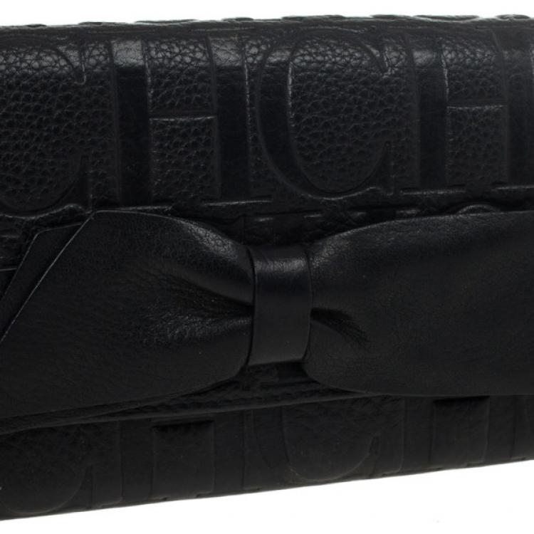 Pre Owned Carolina Herrera CH Black Leather Gigi Continental Wallet