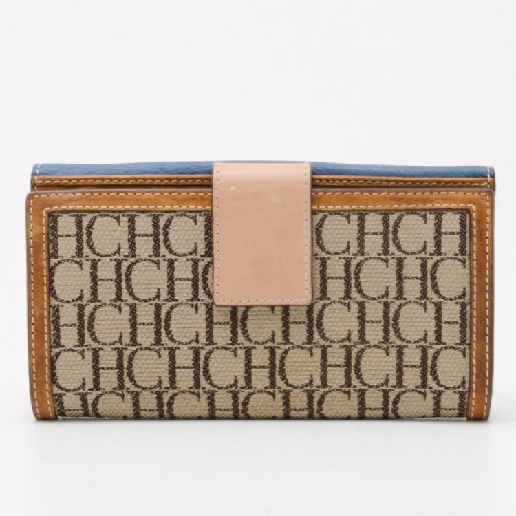 Pre Owned Carolina Herrera Monogram Canvas and Leather Continental Wallet 