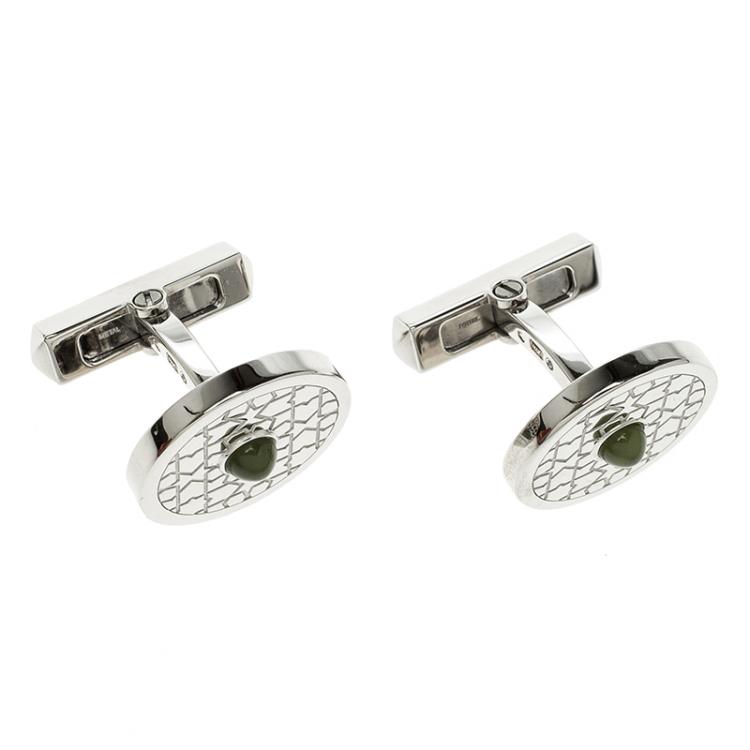 Pre Owned Cartier Middle East Exclusivities Mashrabiya Motif Nephrite Jade Silver Cufflinks