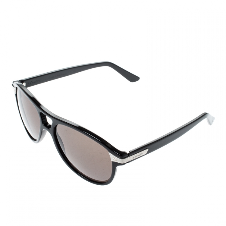Pre Owned Cartier Black Cartier De Santos Aviator Sunglasses