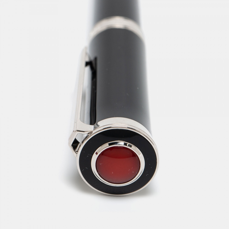Pre Owned Cartier Art Deco Black Resin Red Cabochon Fountain Pen