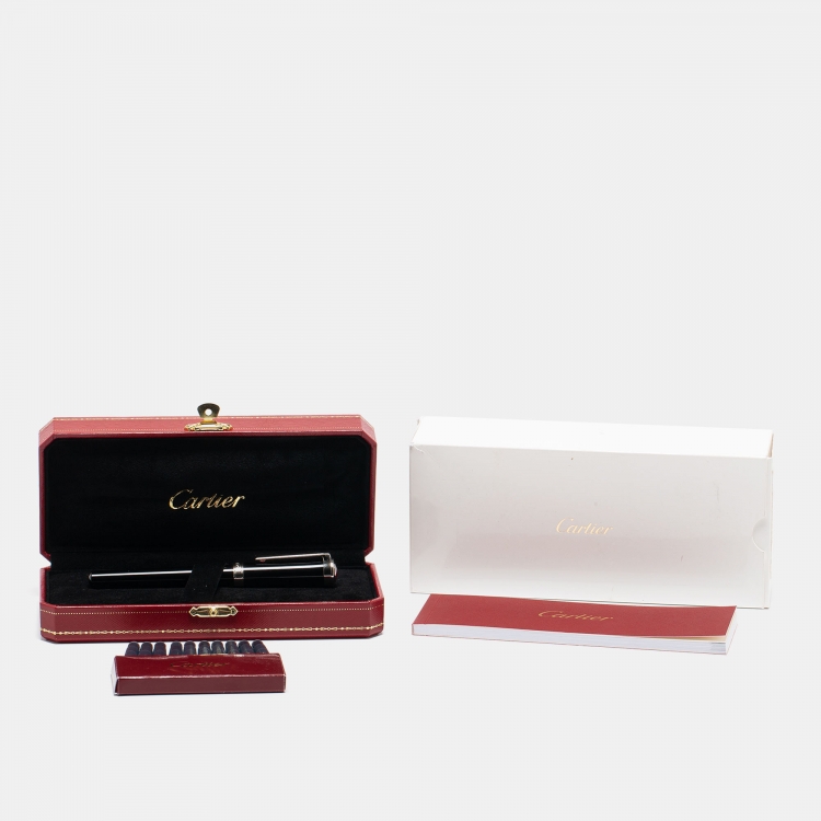 Pre Owned Cartier Art Deco Black Resin Red Cabochon Fountain Pen