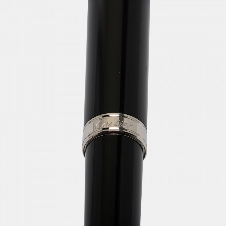 Pre Owned Cartier Art Deco Black Resin Red Cabochon Fountain Pen
