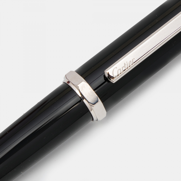 Pre Owned Cartier Santos-Dumont Black Composite Palladium Finish Ballpoint Pen