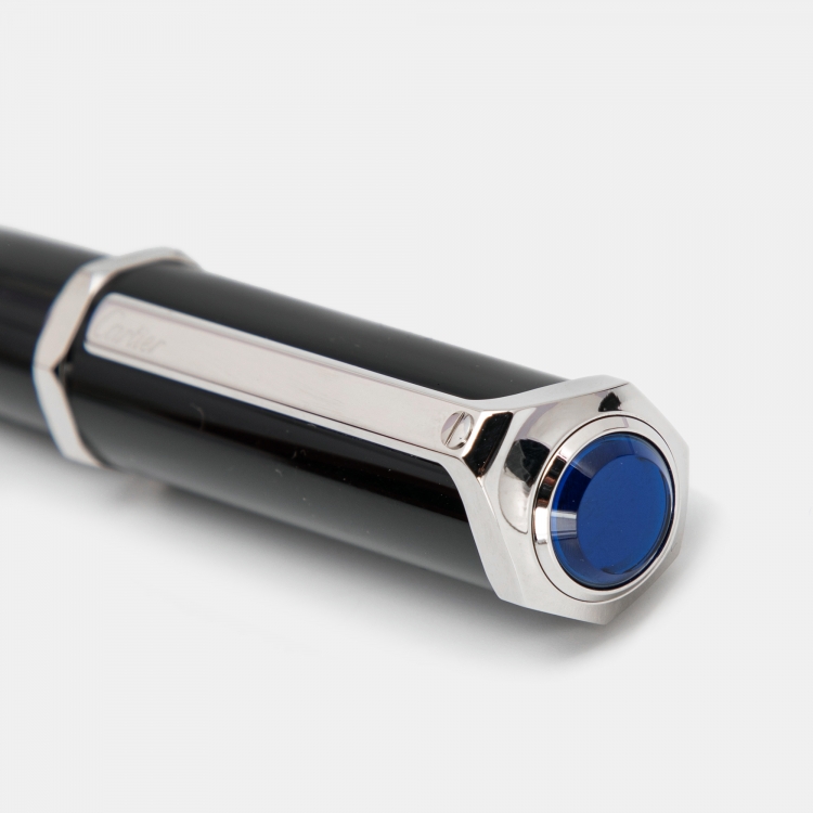 Pre Owned Cartier Santos-Dumont Black Composite Palladium Finish Ballpoint Pen