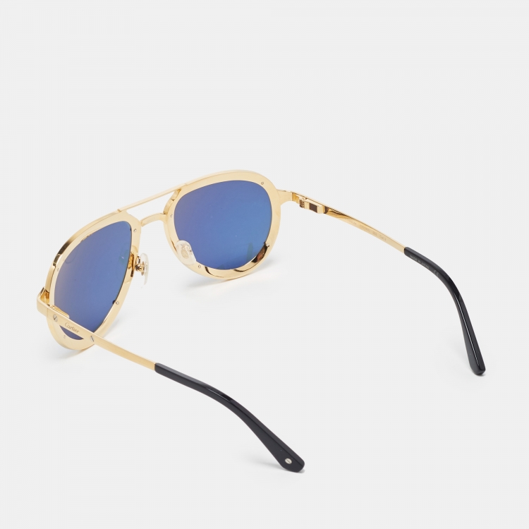 Pre Owned Cartier Black/Gold Santos de Cartier Aviator Sunglasses