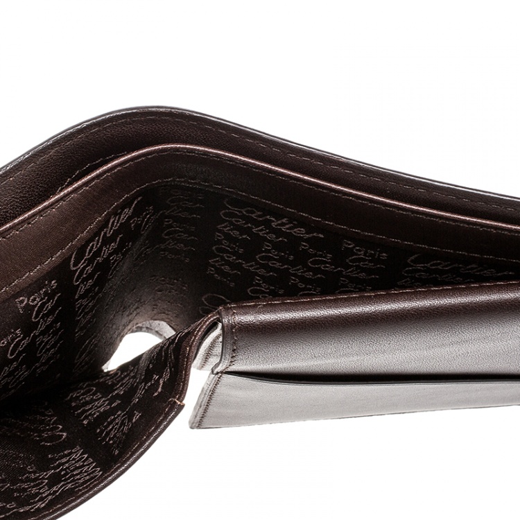 Pre Owned Cartier Brown Leather Santos De Cartier Bifold Wallet