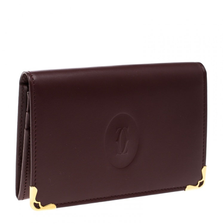 Pre Owned Cartier Burgundy Leather Must De Cartier Card Case