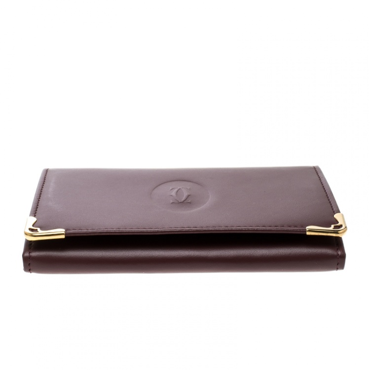 Pre Owned Cartier Burgundy Leather Must De Cartier Card Case