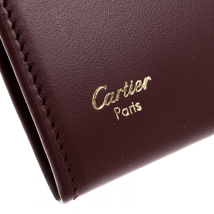Pre Owned Cartier Burgundy Leather Must De Cartier Card Case