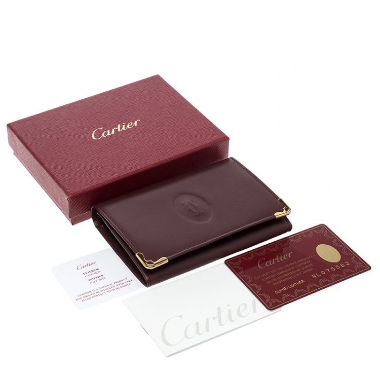 Pre Owned Cartier Burgundy Leather Must De Cartier Card Case