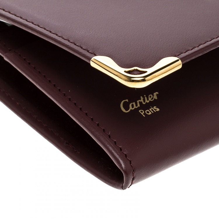 Pre Owned Cartier Burgundy Leather Must De Cartier Card Case