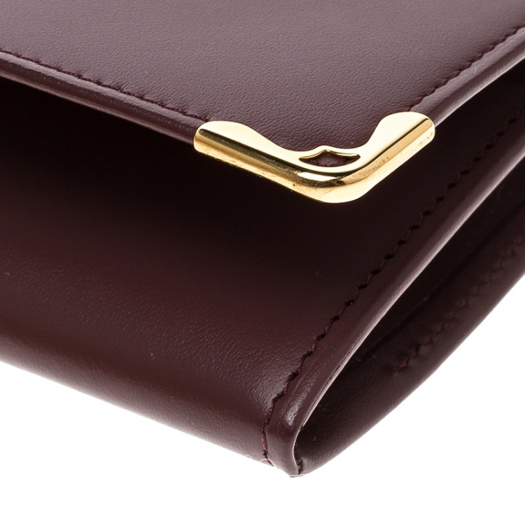 Pre Owned Cartier Burgundy Leather Must De Cartier Card Case