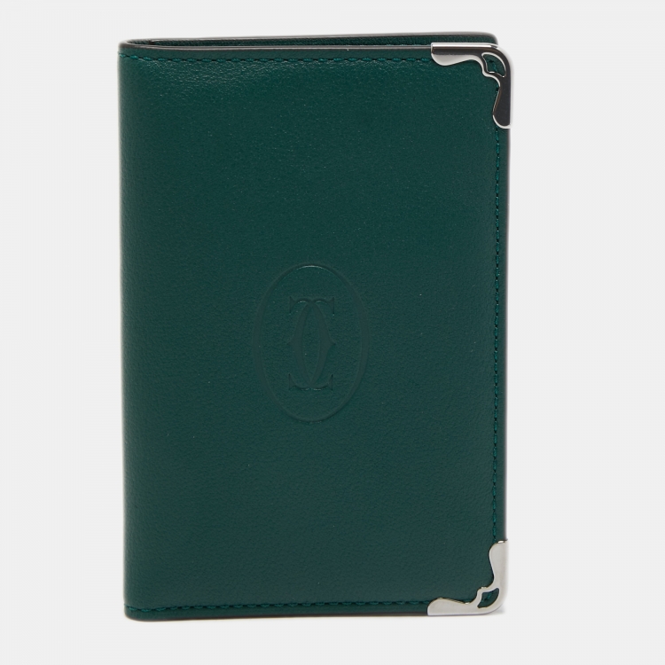 Pre Owned Cartier Green Leather Must De Cartier Card Holder