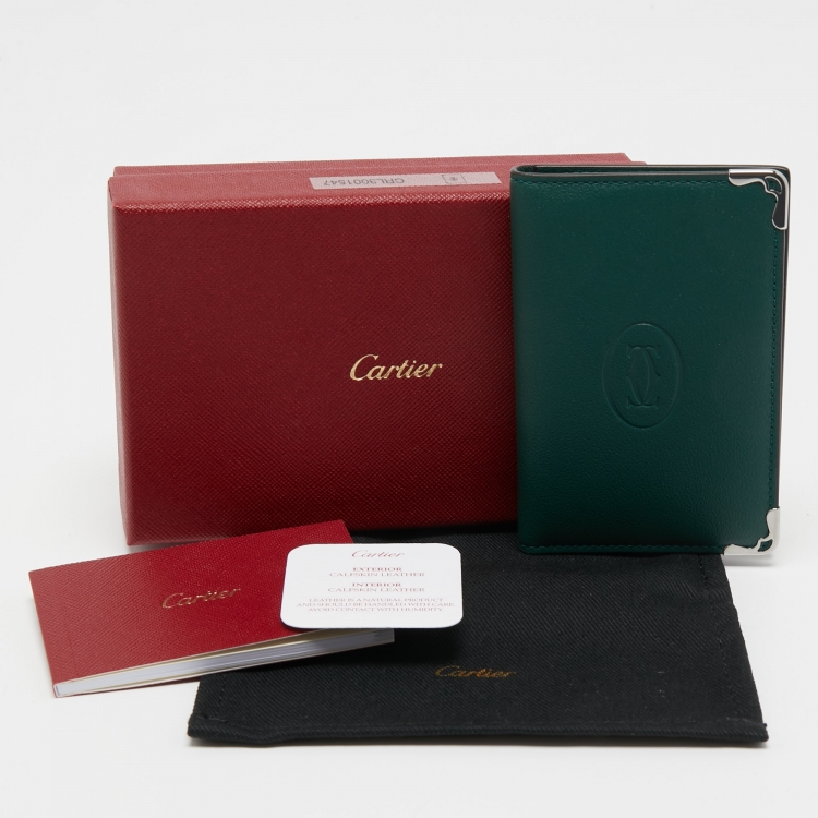Pre Owned Cartier Green Leather Must De Cartier Card Holder