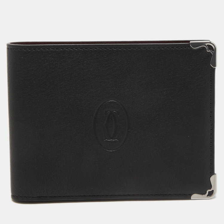 Pre Owned Cartier Black Leather Must De Cartier 6CC Bifold Wallet