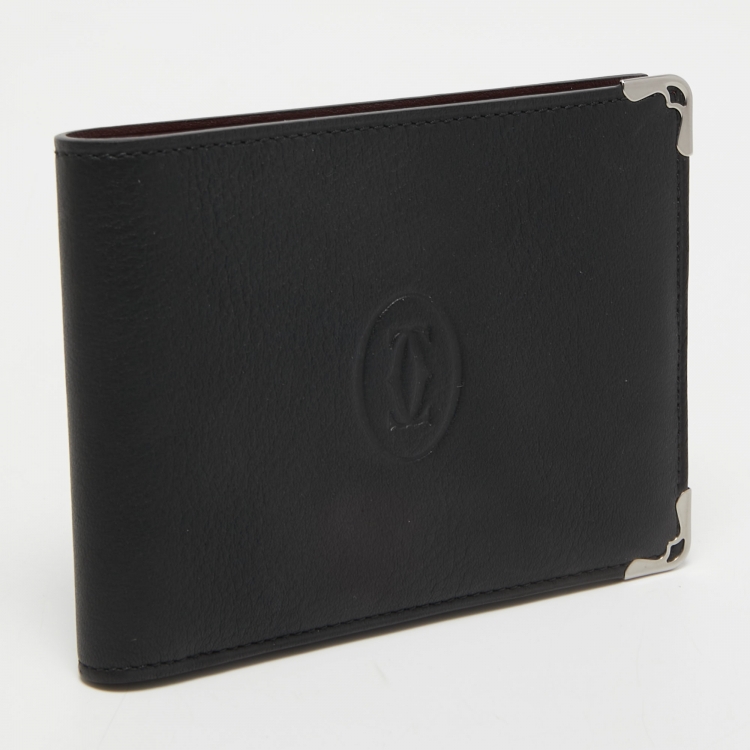 Pre Owned Cartier Black Leather Must De Cartier 6CC Bifold Wallet