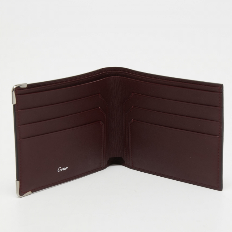 Pre Owned Cartier Black Leather Must De Cartier 6CC Bifold Wallet