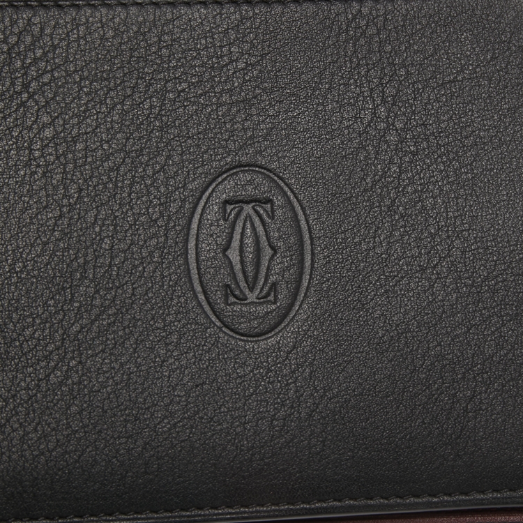 Pre Owned Cartier Black Leather Must De Cartier 6CC Bifold Wallet
