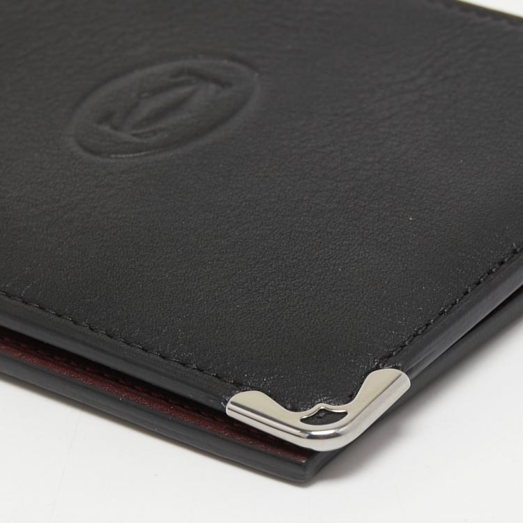 Pre Owned Cartier Black Leather Must De Cartier 6CC Bifold Wallet