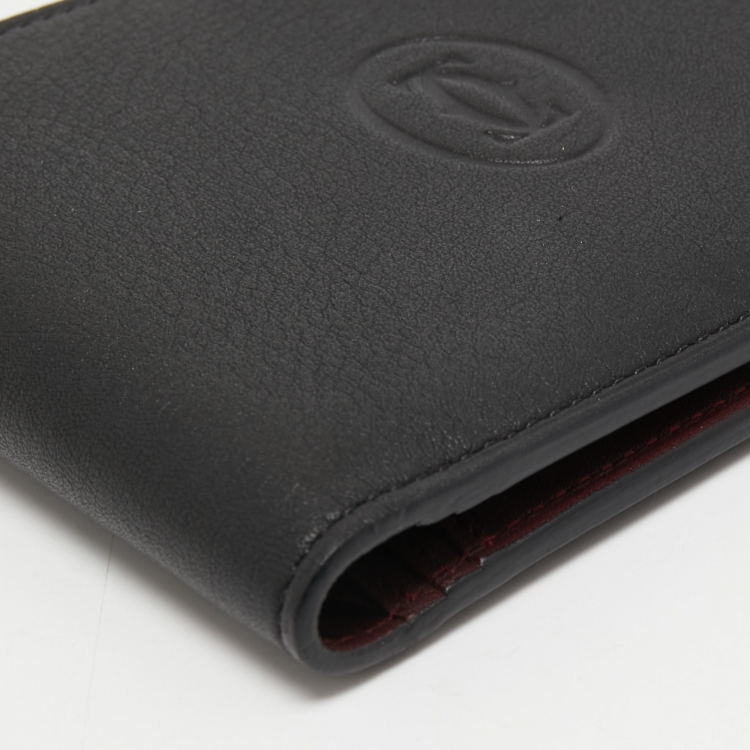 Pre Owned Cartier Black Leather Must De Cartier 6CC Bifold Wallet
