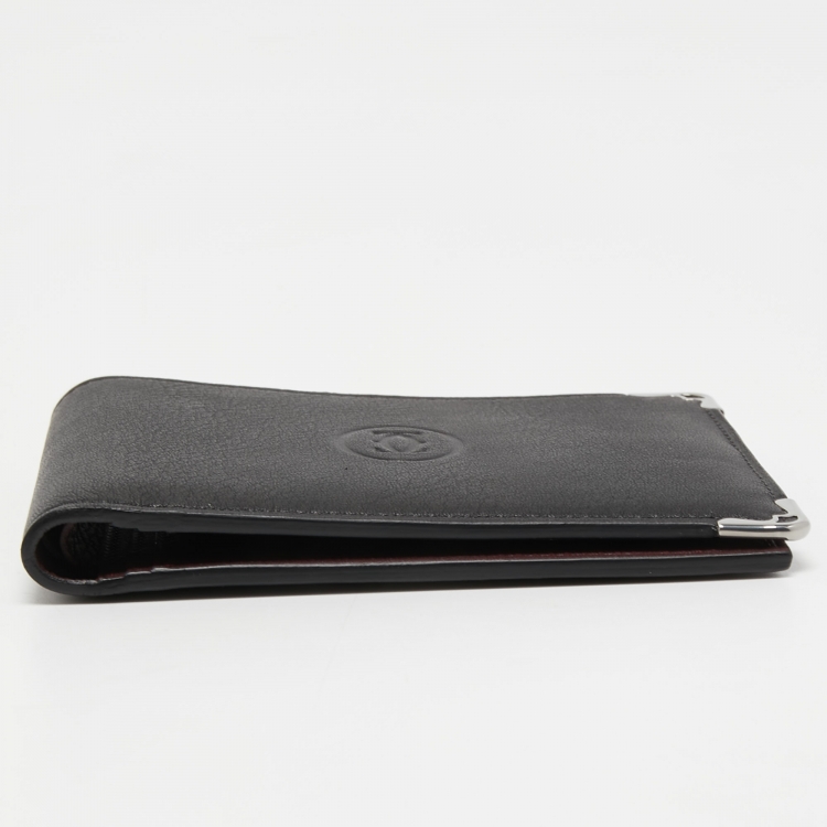Pre Owned Cartier Black Leather Must De Cartier 6CC Bifold Wallet