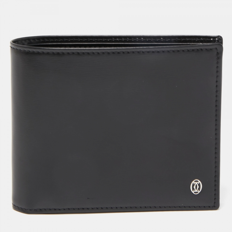 Pre Owned Cartier Black Leather Logo Bifold Wallet