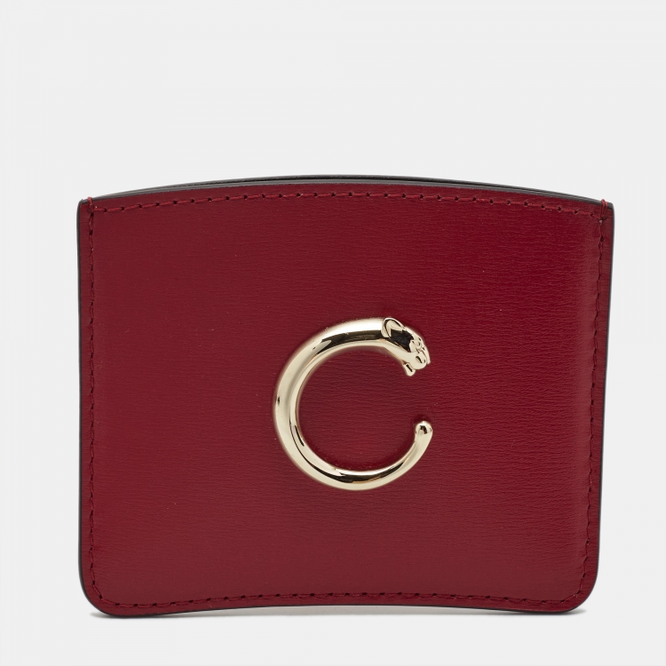 مملوكة مسبقًا Cartier Red Leather Panthère de Cartier Card Holder 
