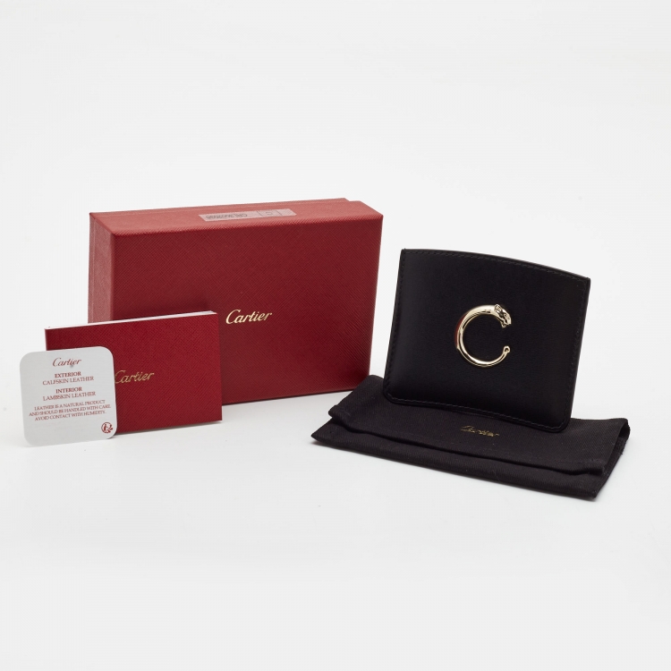 Pre Owned Cartier Black Leather Panthère de Cartier Card Holder 