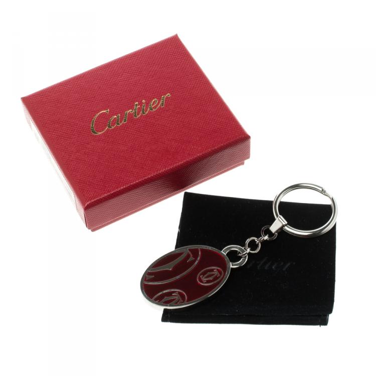 Pre Owned Cartier Red Lacquer Silver Tone Key Ring