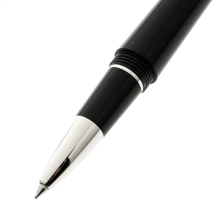 Pre Owned Cartier Santos-Dumont Black Composite Palladium Finish Rollerball Pen