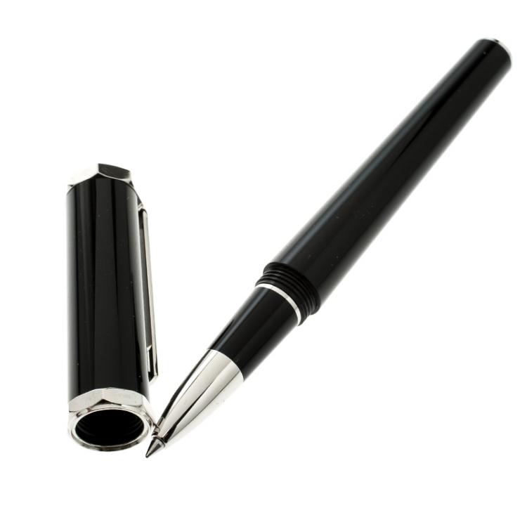 Pre Owned Cartier Santos-Dumont Black Composite Palladium Finish Rollerball Pen