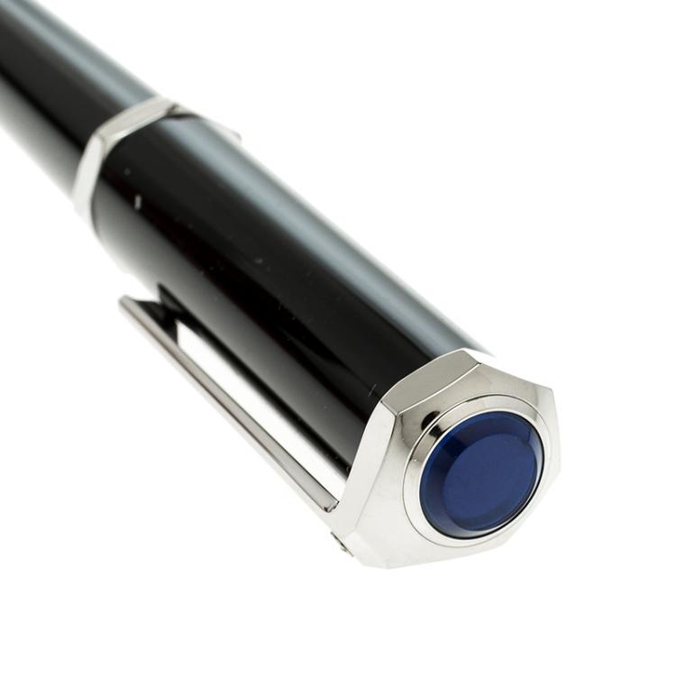 Pre Owned Cartier Santos-Dumont Black Composite Palladium Finish Rollerball Pen