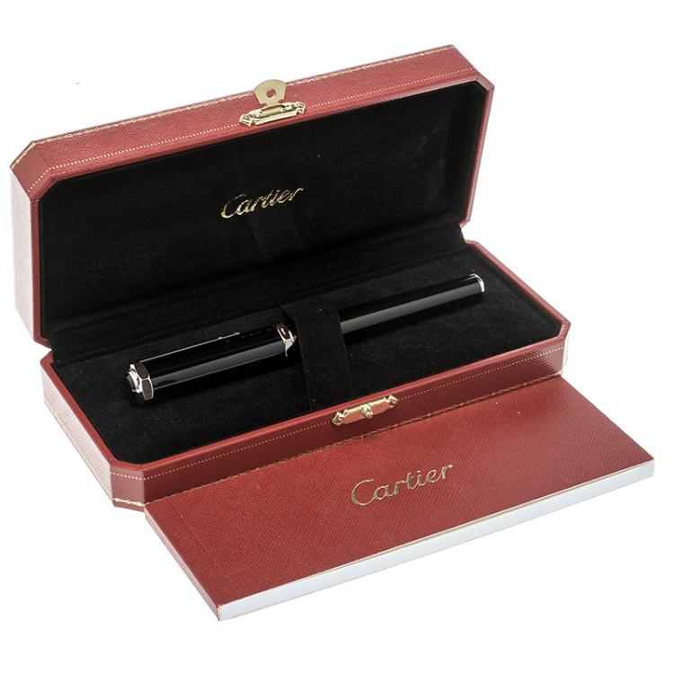 Pre Owned Cartier Santos-Dumont Black Composite Palladium Finish Rollerball Pen