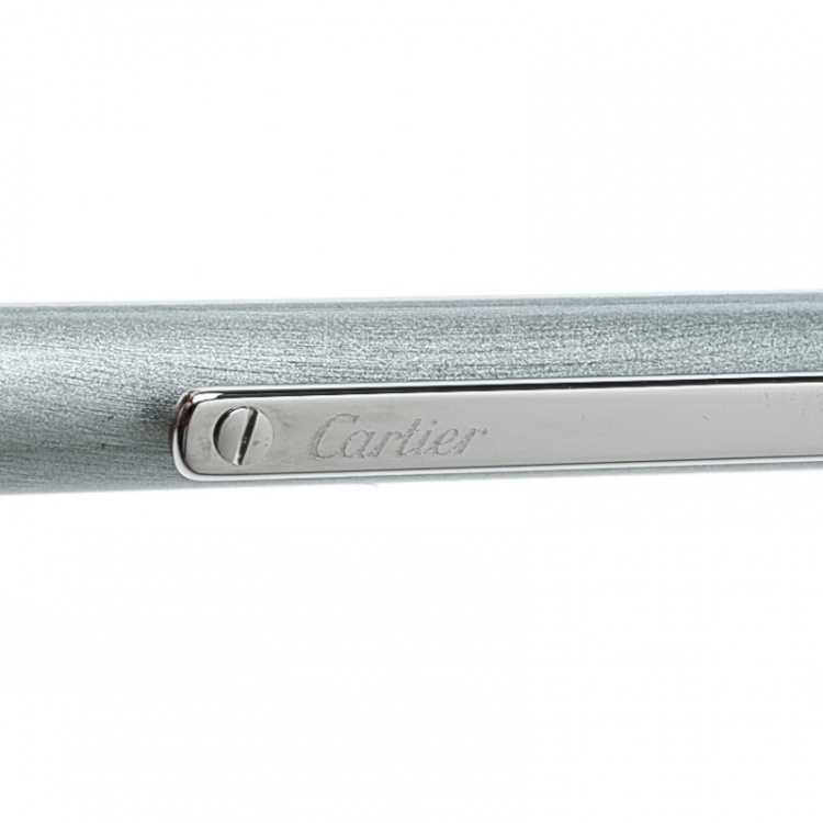 Pre Owned Cartier Santos de Cartier Silver Lacquer Palladium Finish Ballpoint Pen