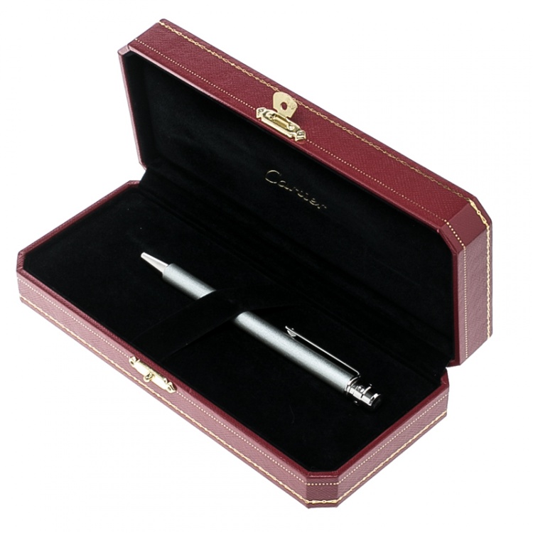 Pre Owned Cartier Santos de Cartier Silver Lacquer Palladium Finish Ballpoint Pen