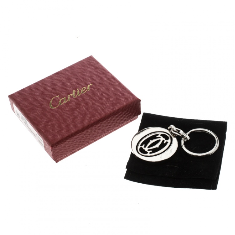 Pre Owned Cartier Pivoting Double C Decor Silver Tone Keyring