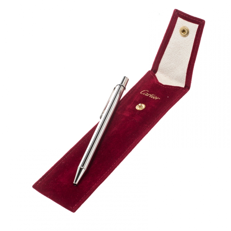 Pre Owned Cartier Textured Silver Tone Ballpoint Pen