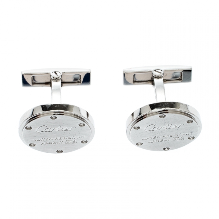 Pre Owned Cartier Water Resistant Decor Silver Round Cufflinks